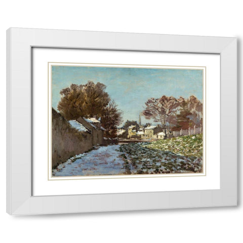 Snow Effect at Argenteuil 1875 White Modern Wood Framed Art Print with Double Matting by Monet, Claude