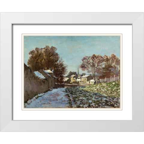 Snow Effect at Argenteuil 1875 White Modern Wood Framed Art Print with Double Matting by Monet, Claude