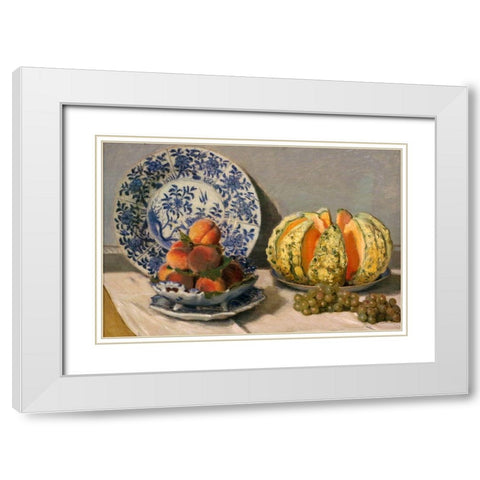 Still Life with Melon White Modern Wood Framed Art Print with Double Matting by Monet, Claude