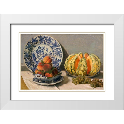 Still Life with Melon White Modern Wood Framed Art Print with Double Matting by Monet, Claude