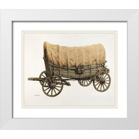 Conestoga Wagon 1938 White Modern Wood Framed Art Print with Double Matting by Brown, Langden H.