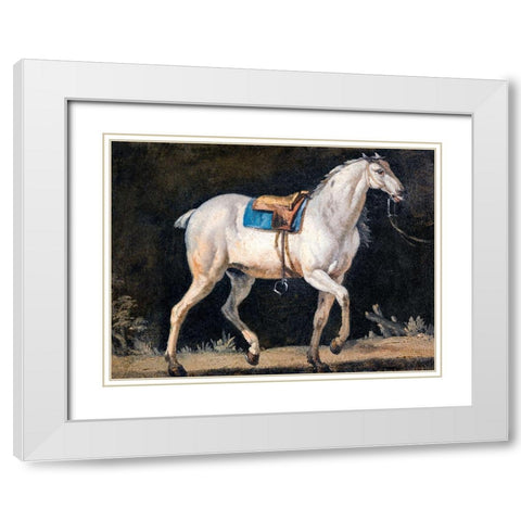 Saddled Gray Horse White Modern Wood Framed Art Print with Double Matting by Agasse, Jacques-Laurent