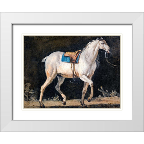 Saddled Gray Horse White Modern Wood Framed Art Print with Double Matting by Agasse, Jacques-Laurent