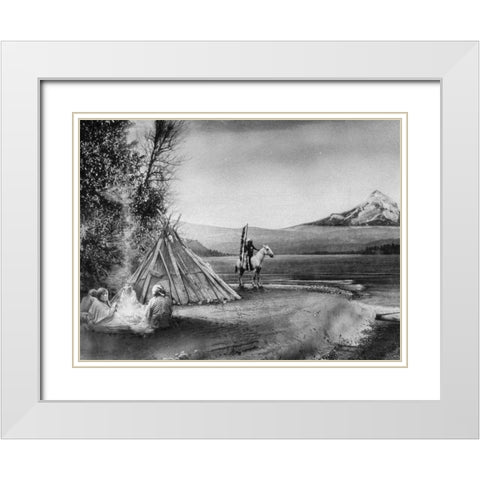 Indian Encampment along Columbia River White Modern Wood Framed Art Print with Double Matting by Vintage Photography