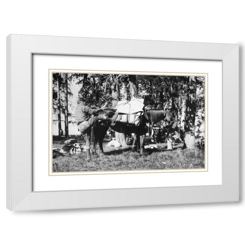 Mule Packing White Modern Wood Framed Art Print with Double Matting by Vintage Photography