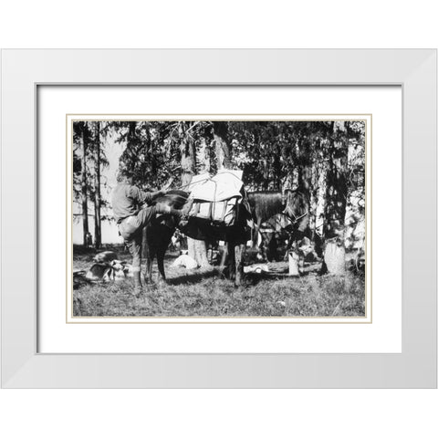 Mule Packing White Modern Wood Framed Art Print with Double Matting by Vintage Photography