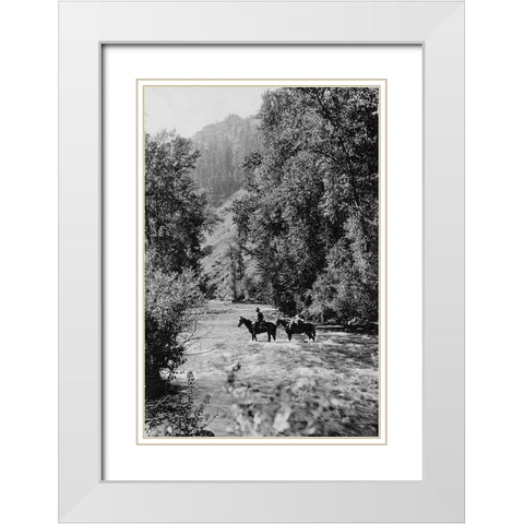 Ranger Crossing the Wenaha River White Modern Wood Framed Art Print with Double Matting by Vintage Photography