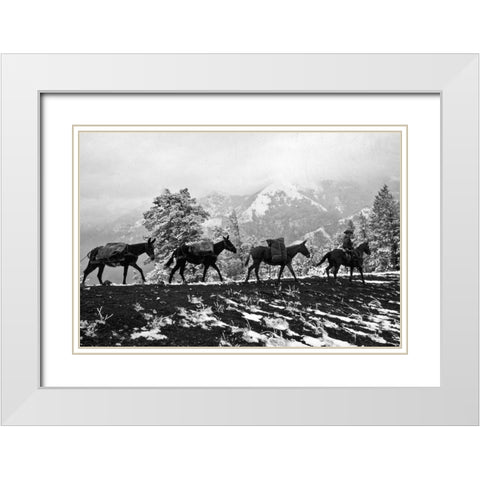 Winter Mule Packing White Modern Wood Framed Art Print with Double Matting by Vintage Photography