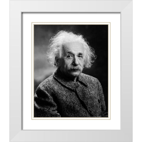 Albert Einstein White Modern Wood Framed Art Print with Double Matting by Vintage Photography