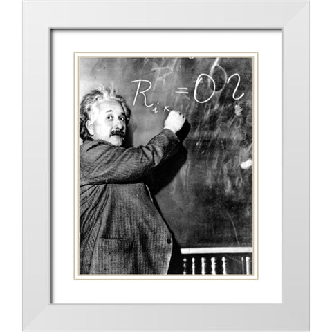 Albert Einstein Pasadena 1931 White Modern Wood Framed Art Print with Double Matting by Vintage Photography