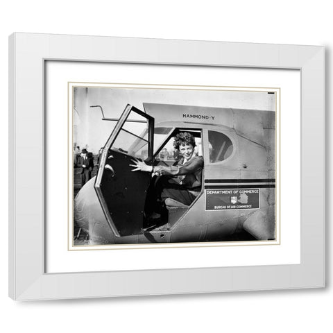 Amelia Earhart 1936 White Modern Wood Framed Art Print with Double Matting by Vintage Photography