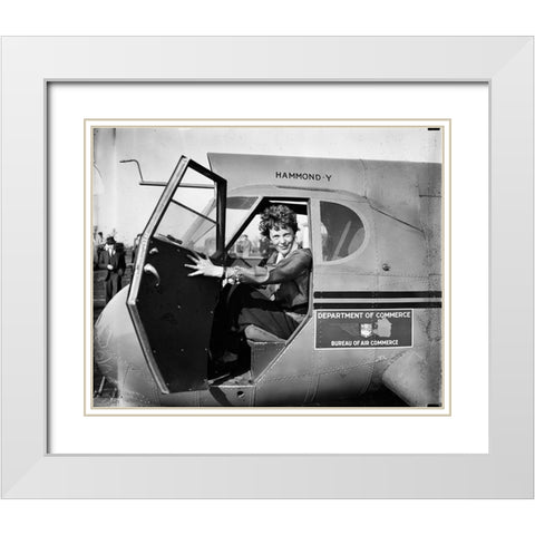 Amelia Earhart 1936 White Modern Wood Framed Art Print with Double Matting by Vintage Photography