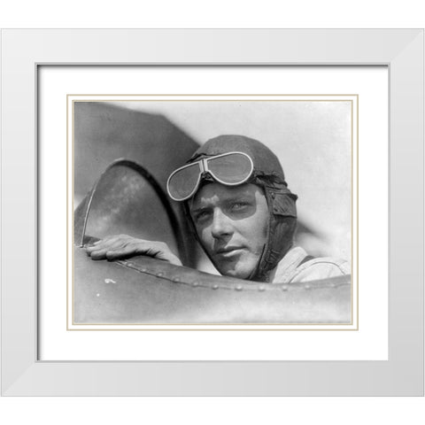 Charles Lindberg in Goggles White Modern Wood Framed Art Print with Double Matting by Vintage Photography