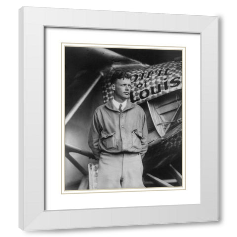 Charles Lindberg and the Spirit of St Louis White Modern Wood Framed Art Print with Double Matting by Vintage Photography