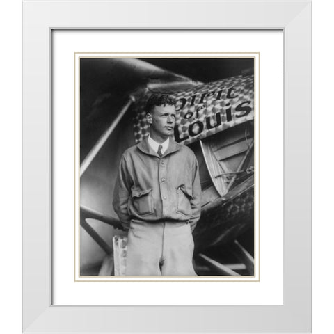 Charles Lindberg and the Spirit of St Louis White Modern Wood Framed Art Print with Double Matting by Vintage Photography