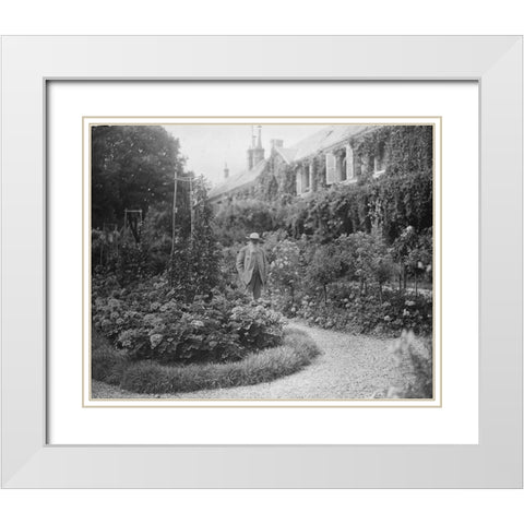 Claude Monet at his House at Giverny 1921 White Modern Wood Framed Art Print with Double Matting by Vintage Photography