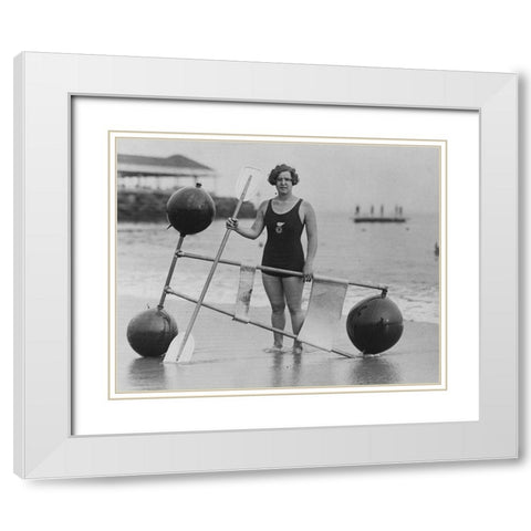 Gertrude Ederle 1925 White Modern Wood Framed Art Print with Double Matting by Vintage Photography