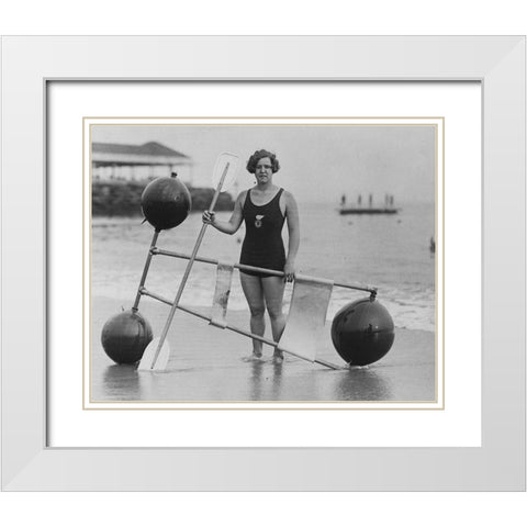 Gertrude Ederle 1925 White Modern Wood Framed Art Print with Double Matting by Vintage Photography