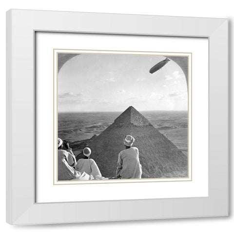 Graf Zeppelin over the Great Pyramid 1931 White Modern Wood Framed Art Print with Double Matting by Vintage Photography