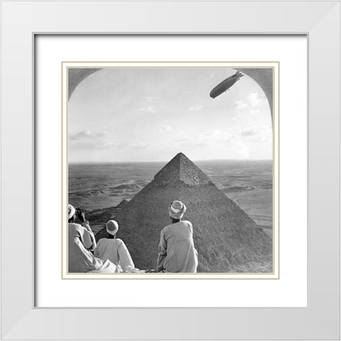 Graf Zeppelin over the Great Pyramid 1931 White Modern Wood Framed Art Print with Double Matting by Vintage Photography