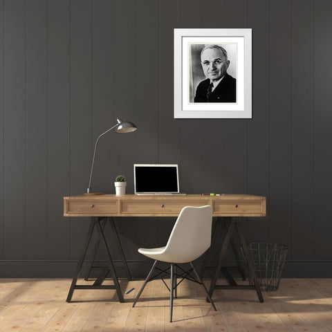 Harry S Truman White Modern Wood Framed Art Print with Double Matting by Vintage Photography