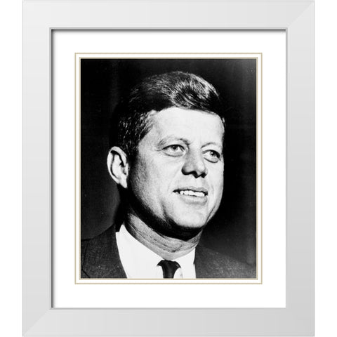 John F Kennedy White Modern Wood Framed Art Print with Double Matting by Vintage Photography