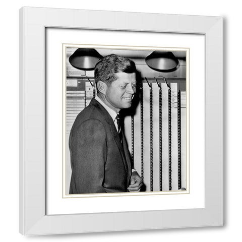 John F Kennedy Voting 1960 White Modern Wood Framed Art Print with Double Matting by Vintage Photography