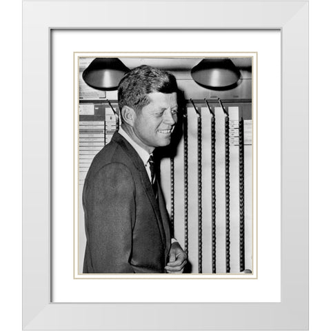 John F Kennedy Voting 1960 White Modern Wood Framed Art Print with Double Matting by Vintage Photography
