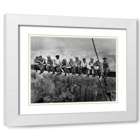 Lunch atop a Skyscraper White Modern Wood Framed Art Print with Double Matting by Vintage Photography