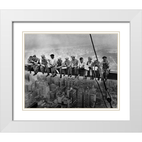 Lunch atop a Skyscraper White Modern Wood Framed Art Print with Double Matting by Vintage Photography