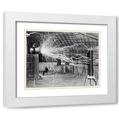 Nikola Tesla White Modern Wood Framed Art Print with Double Matting by Vintage Photography