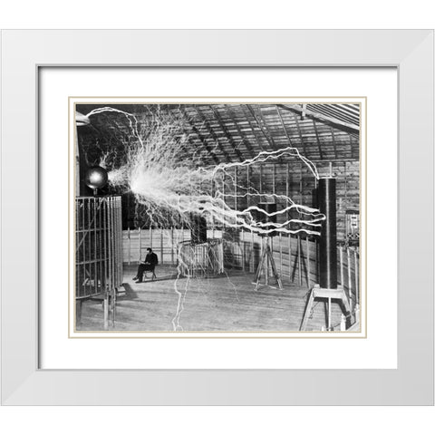 Nikola Tesla White Modern Wood Framed Art Print with Double Matting by Vintage Photography