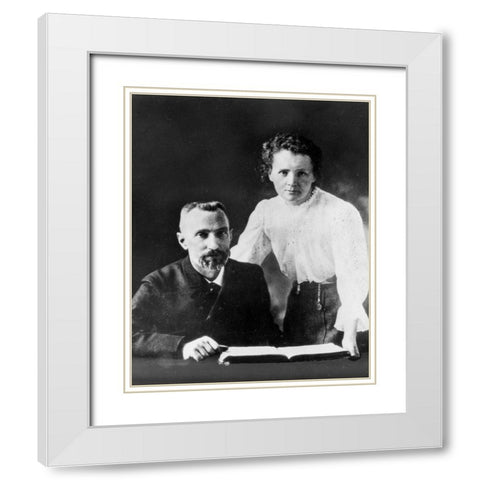 Pierre and Marie Curie 1900 White Modern Wood Framed Art Print with Double Matting by Vintage Photography