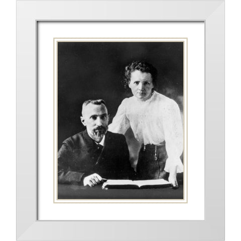 Pierre and Marie Curie 1900 White Modern Wood Framed Art Print with Double Matting by Vintage Photography