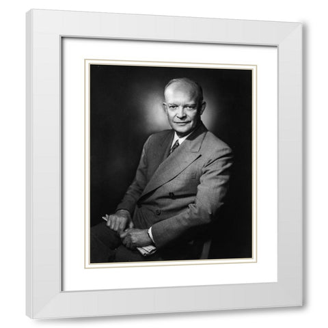 Dwight D Eisenhower White Modern Wood Framed Art Print with Double Matting by Vintage Photography