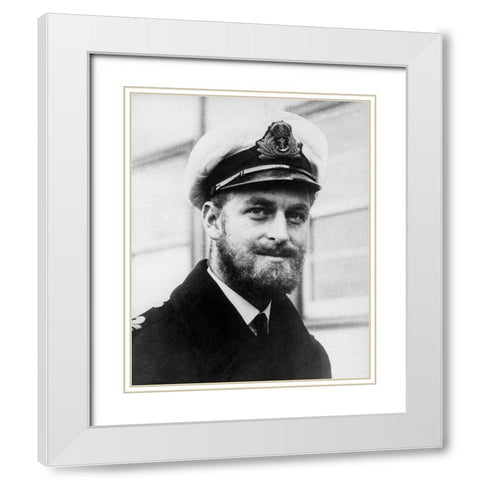 Prince Philip 1945 White Modern Wood Framed Art Print with Double Matting by Vintage Photography