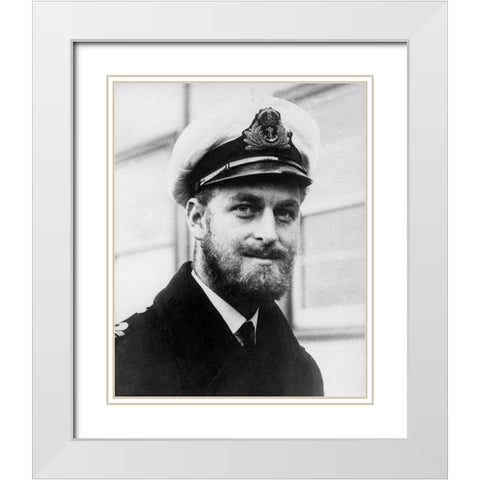 Prince Philip 1945 White Modern Wood Framed Art Print with Double Matting by Vintage Photography