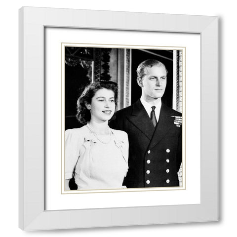 Princess Elizabeth and her fiance Philip Mountbatten 1947 White Modern Wood Framed Art Print with Double Matting by Vintage Photography