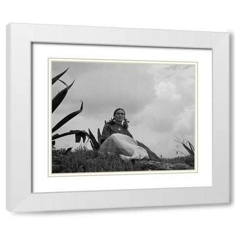 Frida Kahlo White Modern Wood Framed Art Print with Double Matting by Vintage Photography