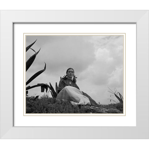 Frida Kahlo White Modern Wood Framed Art Print with Double Matting by Vintage Photography