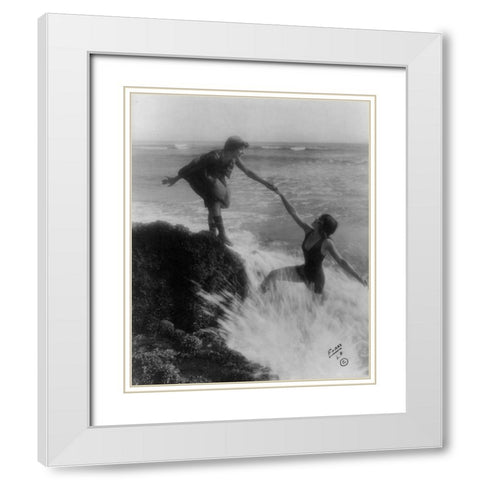 Bathing Beauties at the Seaside White Modern Wood Framed Art Print with Double Matting by Vintage Photography