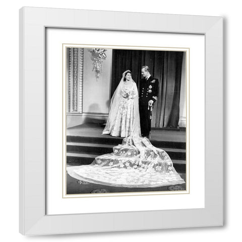 Wedding Picture of Princess Elizabeth and Prince Philip 1947 White Modern Wood Framed Art Print with Double Matting by Vintage Photography