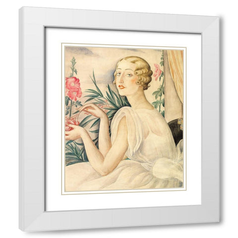 A woman in white sitting by a window White Modern Wood Framed Art Print with Double Matting by Wegener, Gerda