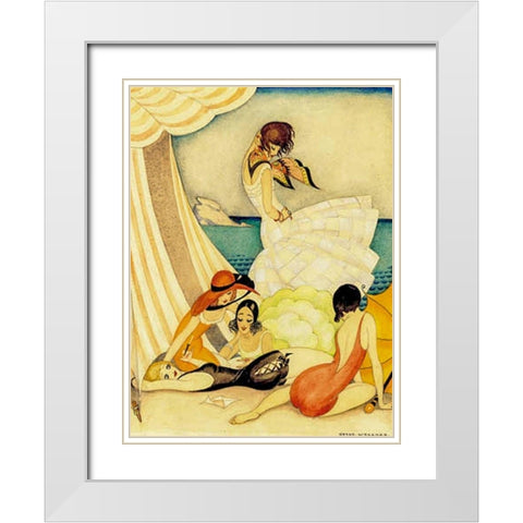 Five women at a beach White Modern Wood Framed Art Print with Double Matting by Wegener, Gerda