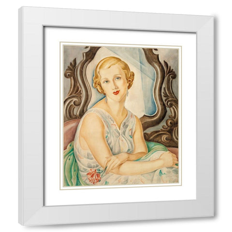 Lady in front of a mirror White Modern Wood Framed Art Print with Double Matting by Wegener, Gerda