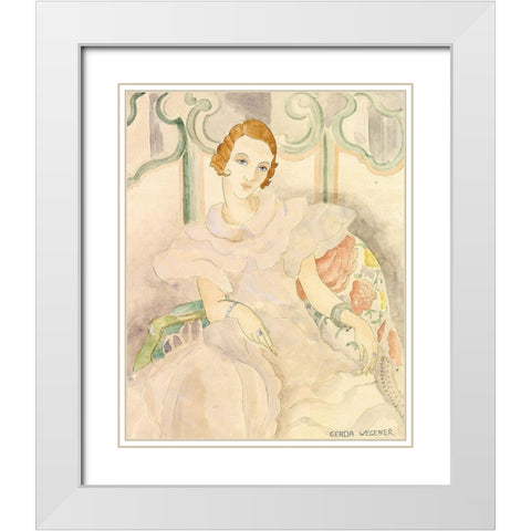 Portrait of a young woman in a white dress White Modern Wood Framed Art Print with Double Matting by Wegener, Gerda
