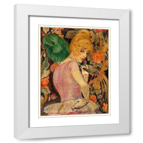 Portrait of Lili Elbe with a green feather fan White Modern Wood Framed Art Print with Double Matting by Wegener, Gerda