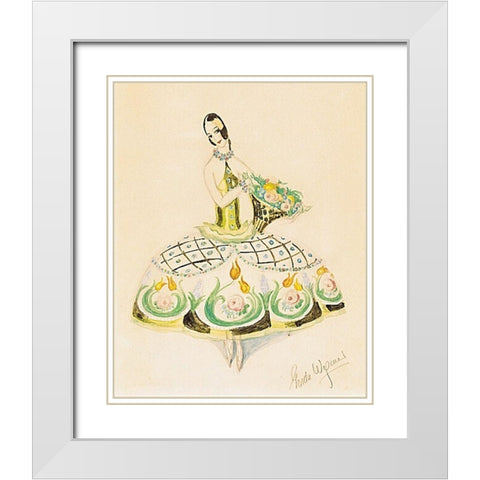Portrait of solo dancer Ulla Poulsen as a flower girl White Modern Wood Framed Art Print with Double Matting by Wegener, Gerda