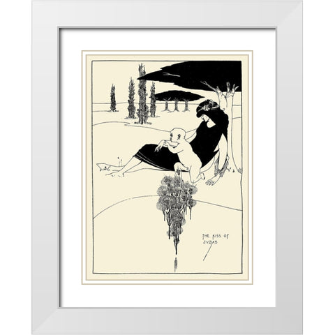 Kiss of Judas 1918 White Modern Wood Framed Art Print with Double Matting by Beardsley, Aubrey