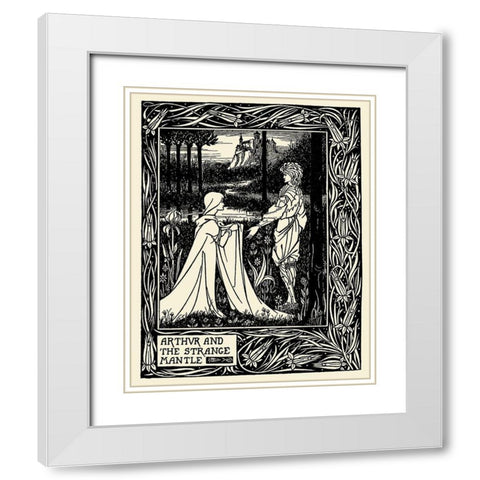 Morte DArthur 1893 - Arthur and the Strange Mantle White Modern Wood Framed Art Print with Double Matting by Beardsley, Aubrey